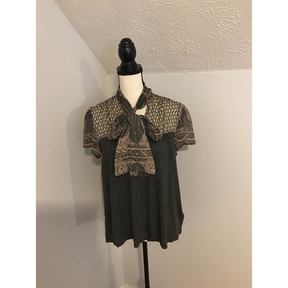 Anthropologie Tiny Joy Tie-Neck Short-Sleeve Top - Size Small - Picture 1 of 10